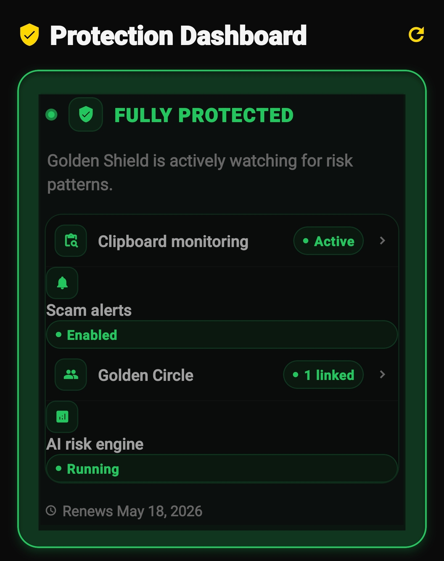Golden Shield Protection Dashboard